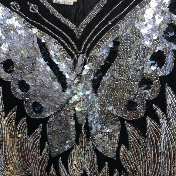 Vintage Silk Butterfly Sequin, beaded blouse - Picture 5 of 11
